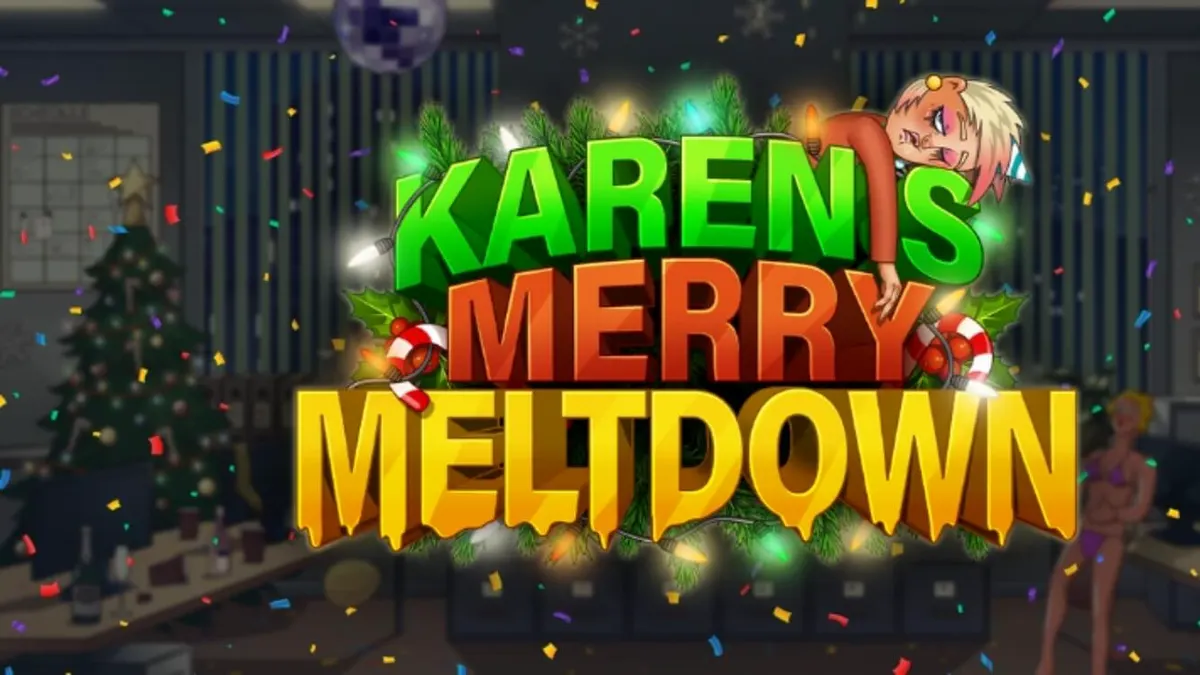 Karen's Merry Meltdown slot theme with festive office party visuals